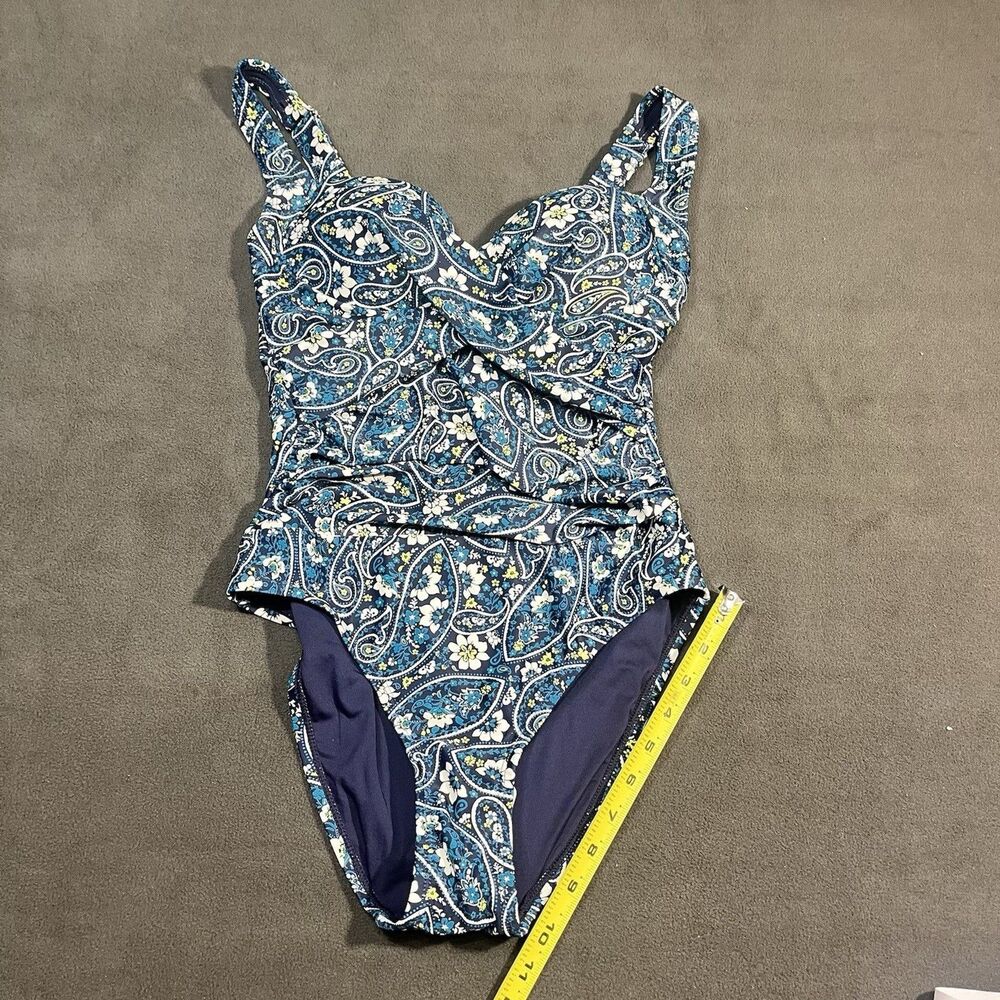 NWT Wave Zone 1 Piece Swimsuit Women's Size Small Blue/White/Yellow Beach Pool - Picture 4 of 10